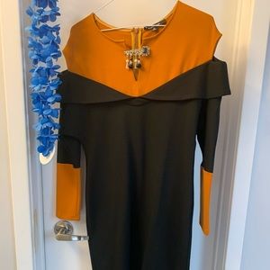 Black and Cognac colour-block dress